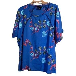 Liv Los Angeles blue blouse with embroidery and ladder lace Size 2X